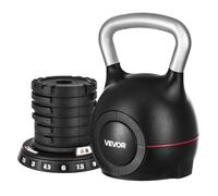 VEVOR Pesa Rusa Ajustable con 7 Niveles de Peso Incluido 1,5, 3, 4,5, 6, 7,5, 9 y 10 kg, Pesa Rusa de Aluminio Fundido a Presión y Material ABS para Entrenamiento de Fuerza de Agarre, Negra