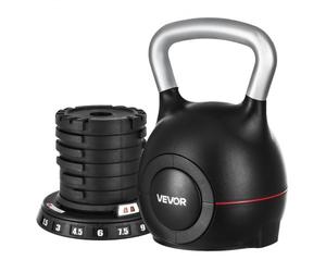 VEVOR Pesa Rusa Ajustable con 7 Niveles de Peso Incluido 1,5, 3, 4,5, 6, 7,5, 9 y 10 kg, Pesa Rusa de Aluminio Fundido a Presión y Material ABS para Entrenamiento de Fuerza de Agarre, Negra