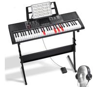 VEVOR Piano Digital Portátil de 61 Teclas con Teclas Iluminadas, Soporte Ajustable, 600 Tonos, 500 Ritmos, Altavoces Integrados, Pedal de Sustain, Auriculares, Micrófono, USB Midi para Principiantes