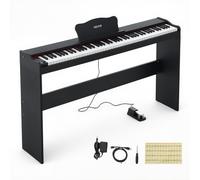 VEVOR Piano Digital 88 Teclas de Tamaño Completo Teclado Semipesado, Negro | Para Principiantes, 600 Tonos 600 Ritmos, Pantalla LED, con Pedal, Conector para Auriculares, USB/MIDI, Atril para Partituras
