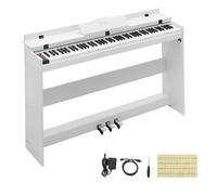 VEVOR Piano Digital 88 Teclas de Tamaño Completo Teclado Semipesado, Blanco | Para Principiantes, 128 Tonos 128 Ritmos, Pantalla LED, con Pedal, Conector para Auriculares, USB/MIDI, Atril para Partituras