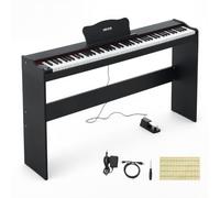 VEVOR Piano Digital 88 Teclas de Tamaño Completo Teclado Semipesado, Negro | Para Principiantes, 600 Tonos 600 Ritmos, Pantalla LED, con Pedal, Conector para Auriculares, USB/MIDI, Atril para Partituras