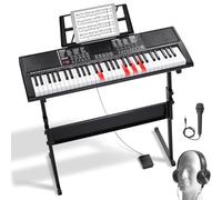 VEVOR Piano Digital Portátil de 61 Teclas con Teclas Iluminadas, Soporte Ajustable, 600 Tonos, 500 Ritmos, Altavoces Integrados, Pedal de Sustain, Auriculares, Micrófono, USB MIDI para Principiantes