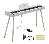 VEVOR Piano Eléctrico de Tamaño Completo de 88 Tecla, con Soporte, para Principiantes, 600 Tonos y 600 Ritmos, con Pedal, Altavoz, Conector para Auriculares, USB/MIDI, Adaptador de Corriente, Blanco