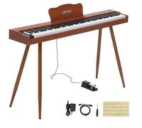 VEVOR Piano Eléctrico de Tamaño Completo de 88 Teclas, con Soporte, Marrón | Para Principiantes, 600 Tonos y 600 Ritmos, con Pedal, Altavoz, Conector para Auriculares, USB/MIDI, Adaptador de Corriente