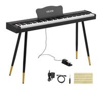 VEVOR Piano Eléctrico de Tamaño Completo de 88 Teclas, con Soporte, Negro | Para Principiantes, 600 Tonos y 600 Ritmos, con Pedal, Altavoz, Conector para Auriculares, USB/MIDI, Adaptador de Corriente