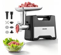 VEVOR Picadora de Carne Eléctrica 1,5-2 kg/min, Potencia Máxima de 1200 W, Carcasa de Acero Inoxidable, Potencia Nominal 500 W, con 2 Placas de Molienda, Tubo para Embutir Salchichas y Kit para Kubbe