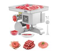 VEVOR Picadora de Carne Eléctrica 3 en 1, Rebanadora, Embutidora con Cuchilla, Placa de Molienda, Acero Inoxidable, para Cortar, Triturar y Trocear, Carnicería de Restaurante, 395 x 430 x 390 mm