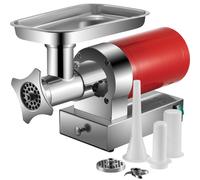 VEVOR Picadora de Carne Eléctrica, 300 kg/Hora, 1100 W, 1,5 HP con 2 Placas de Molienda, Kit para Salchichas, Picadora de Carne Resistente, Uso Doméstico, Cocina y Comercial, 54 x 22 x 32 cm, Rojo