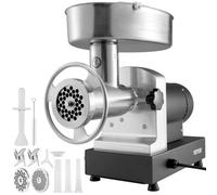 VEVOR Picadora de Carne Eléctrica de Acero Inoxidable 1100W (4600W Max) Máquina de Carne Industrial Capacidad de 450 kg/h con 2 Cuchillas, 2 Placas de Picado, Juego de Kubbe Cuerpo de Acero al Carbono