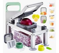 VEVOR Picadora de Verduras y Mandolina Todo en Uno con 9 Cuchillas Acero Inoxidable, Rallador de Queso, Cortador de Cebolla y Patatas con Recipiente, para Cocina y Esenciales, 275 x 130 x 165 mm