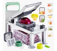 VEVOR Picadora de Verduras y Mandolina Todo en Uno con 9 Cuchillas Acero Inoxidable, Rallador de Queso, Cortador de Cebolla y Patatas con Recipiente, para Cocina y Esenciales, 275 x 130 x 165 mm