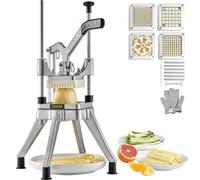 VEVOR Picadora Manual Profesional de Patatas Fritas Cortador Multifunción de Verduras 4 Cuchillas de Acero Inoxidable Cortador de 6 Cuñas Rodajas de Patata Palitos de Fruta para Cocinas Restaurantes