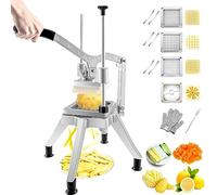 VEVOR Picadora Manual Profesional de Patatas Fritas Cortador Multifunción de Verduras 4 Cuchillas de Acero Inoxidable Cortador de 6 Cuartos Rodajas de Patata Palitos de Fruta para Cocinas Restaurantes
