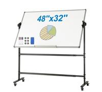 VEVOR Pizarra blanca magnética 118,3x76,4cm Pizarra blanca móvil de borrado en seco con soporte Pizarra reversible 360° Altura ajustable de doble cara con marcadores de borrador para oficina, escuela