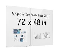 VEVOR Pizarra Magnética de Cristal 1200 x 900 mm Pizarra de Borrado en Seco | para Oficina Escuela Aulas, 2 Piezas, sin Marco, Montaje en Pared, Vidrio Templado, con Rotulador, Imanes, Borrador, Blanco