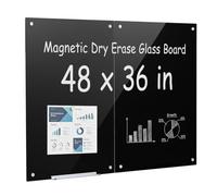 VEVOR Pizarra Magnética de Cristal 900 x 600 mm Pizarra de Borrado en Seco | para Oficina Escuela Conferencia, 2 Piezas, Diseño sin Marco, Vidrio Templado, con Rotuladores, Imanes y Borrador, Negro