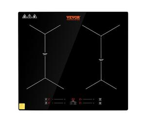 VEVOR Placa de Inducción Eléctrica 4 Fuegos Vitrocerámica 6800 W Placa de Inducción Empotrada 61 Cm con Control Táctil 9 Niveles de Calor Apagado Automático para Olla de Hierro, Acero Inoxidable