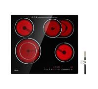 VEVOR Placa Vitrocerámica, 59 x 52 cm, 4 Zonas de Cocción, 6600 W 220 V, Control Táctil, 9 Niveles de Potencia, Temporizador, Bloqueo Infantil, Protección Contra Sobrecalentamiento, Sin Enchufe