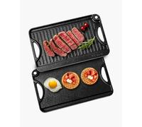 VEVOR Plancha de Hierro Fundido Reversible(185 x 342 mm), Sartén para Barbacoa Rectangular Portátil con Asa, Utensilios de Cocina Familiares para Interiores y Exteriores, Parrilla, Color Negro