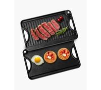 VEVOR Plancha de Hierro Fundido Reversible(185 x 342 mm), Sartén para Barbacoa Rectangular Portátil con Asa, Utensilios de Cocina Familiares para Interiores y Exteriores, Parrilla, Color Negro