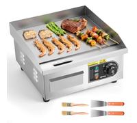 VEVOR Plancha Eléctrica 2000 W 355 x 300 mm, Control de Temperatura 50 a 300 °C, Parrilla de Encimera de Acero Inoxidable con Superficie Plana, con 2 Espátulas y 2 Cepillos, para Carne y Panqueques