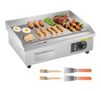 VEVOR Plancha Eléctrica 3200 W 535 x 300 mm, Control de Temperatura 50 a 300 °C, Parrilla de Encimera de Acero Inoxidable con Superficie Plana, 4 Almohadillas para los Pies, para Carne y Panqueques