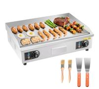 VEVOR Plancha Eléctrica 4000 W 655 x 400 mm, Control de Temperatura 50 a 300 °C, Parrilla de Encimera de Acero Inoxidable con Superficie Plana, 4 Almohadillas para los Pies, para Carne (Sin Enchufe)