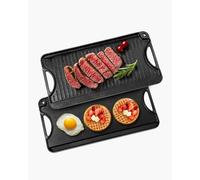 VEVOR Plancha Reversible de Hierro Fundido(492 x 218 mm), Sartén Rectangular Portátil con Asa, Utensilios de Cocina Familiares para Parrillas Interiores y Exteriores, Fácil de Limpiar, Negro