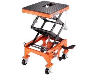 VEVOR Plataforma Elevadora para Motocicletas 41,5 x 35 cm Elevador de Motos Hidráulicos de Tijera Capacidad de 158 kg Mesa Elevadora con 2 Ruedas Elevación de 340-905 mm para Taller Garaje, Naranja