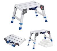 VEVOR Plataforma Plegable de Trabajo, Altura Ajustable de 305 a 406 mm, Capacidad de 226,8 kg, Escalera-Taburete de Aluminio Portátil, Plegable, Antideslizante para Pintura, Mantenimiento y Hogar