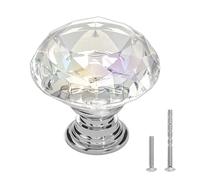 VEVOR Pomos para Gabinete, Tiradores de Acrílico y Aleación de Zinc con Forma Diamante y Tornillos, para Cajones, Puertas, Baño y Dormitorio, Acrílico Transparente y Base de Plata Pulida, 12 uds