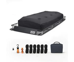 VEVOR Portaequipajes para Techo 228,6 x 127 x 15,2 cm, Cesta de Techo para Coche Carga de 113,4 kg, Portaequipajes de Coche con Bolsa, Correas de Trinquete, Cesta de Equipaje para SUV, Camioneta