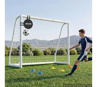 VEVOR Portería de Fútbol 2,4 x 1,8 m, Tubos de PVC, con Red de PE, Resistente a la Intemperie, Portátil, con Objetivo y Conos, para Entrenamiento en Jardín, Exterior, para Niños y Adultos, Blanco