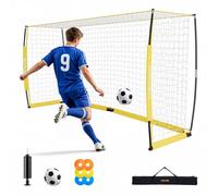 VEVOR Portería de Fútbol 3,6 x 1,8 m Plegable con Base Metálica, Tubos de Hierro y Red de Poliéster, con Bolsa y Estacas para Suelo, para Entrenamiento al Aire Libre, para Jóvenes, Adultos, Amarillo