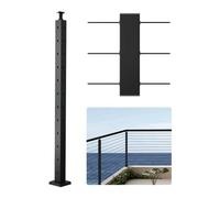 VEVOR Poste de Barandilla de Cable, 1 PCS Poste de Barandilla 106,7 x 5 x 5 cm con Orificios Pretaladrados en Forma de L, Poste de Acero Inoxidable SUS304 con Soporte Horizontal y Curvo, Negro