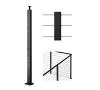 VEVOR Poste de Barandilla de Cable, 1 Pieza Poste de Barandilla 91,4 x 2,5 x 5 cm en Forma de L, Poste de Acero Inoxidable SUS304 con Soporte Horizontal y Curvo, Negro, 1JZLGZXHS914IVCFL001V0