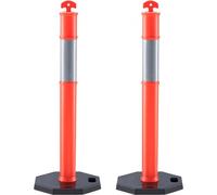 VEVOR Poste de Tráfico 2 Piezas Poste Límite sobre Base de Goma Cono de Tráfico con Tira Reflectante para Control de Tráfico Multitud Sitio de Construcción Estacionamiento Naranja y Plata