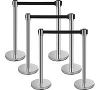 VEVOR Poste Guía 6 Piezas 90 cm Barrera de Marcado de Control de Multitudes con 3 Cuerdas Retráctiles 2 m para Cola de Separación de Demarcación en Escuela Pública Teatro Hotel Exposición, Plata