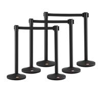 VEVOR Poste Guía 6 Piezas 93 cm Barrera de Marcado para Control de Multitudes con 4 Cintas Retráctiles 200 cm para Delimitación Separación Cola en Escuela Pública Teatro Hotel Exposición, Negro