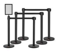 VEVOR Poste Guía 6 Piezas 93 cm Barrera de Marcado para Control de Multitudes con Cinturón Retráctil 200 cm Poste de Acero al Carbono para Separación de Cola en Públicas Teatro Hotel Exposición, Negro