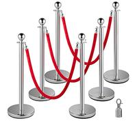 VEVOR Poste Guía 6 Piezas 95cm Barrera de Control de Multitudes con 3 Cuerdas de Terciopelo Rojas 1,5m para Cola de Separación de Demarcación en Escuela Pública Teatro Hotel Exposición, Color Plata