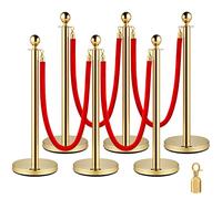 VEVOR Poste Guía 6 Piezas 95cm Barrera de Marcado de Control de Multitudes con 4 Cuerdas de Terciopelo 1,5m para Cola de Separación de Demarcación en Escuela Pública Teatro Exposición, Color Oro