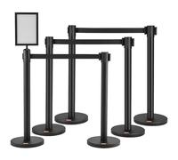 VEVOR Poste Guía 8 Piezas 93 cm Barrera de Marcado para Control de Multitudes con Cinturón Retráctil 200 cm Poste de Acero al Carbono para Separación de Cola en Públicas Teatro Hotel Exposición, Negro