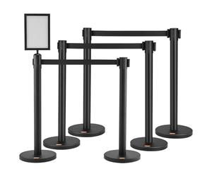 VEVOR Poste Guía 8 Piezas 93 cm Barrera de Marcado para Control de Multitudes con Cinturón Retráctil 200 cm Poste de Acero al Carbono para Separación de Cola en Públicas Teatro Hotel Exposición, Negro