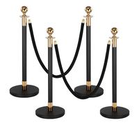 VEVOR Poste Guía de Barrera 4 Piezas con 2 Cuerdas de Terciopelo, Barrera de Marcado de Control de Multitudes con Base, para Cola de Separación de Demarcación en Teatro Hotel Exposición, Negro