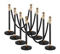 VEVOR Poste Guía de Barrera 8 Piezas con 6 Cuerdas de Terciopelo, Barrera de Marcado de Control de Multitudes con Base, para Cola de Separación de Demarcación en Teatro Hotel Exposición, Negro y Oro