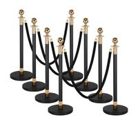 VEVOR Poste Guía de Barrera 8 Piezas con 6 Cuerdas de Terciopelo, Barrera de Marcado de Control de Multitudes con Base, para Cola de Separación de Demarcación en Teatro Hotel Exposición, Negro y Oro