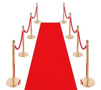 VEVOR Poste Guía de Barrera 8 Piezas con 6 Cuerdas de Terciopelo y Alfombra Roja, Barrera de Marcado de Control con Base, para Cola de Separación de Demarcación en Teatro Hotel Exposición, Dorado