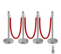 VEVOR Poste Separador de Cinta Extensible 4 Juegos Barreras de Seguridad de 3 Cuerdas Longitud de Cuerda 1.5m Plata Poste con Cinta Extensible